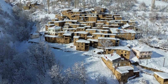 Hizan’ın taş evleri kar altında kartpostallık görüntüler oluşturdu