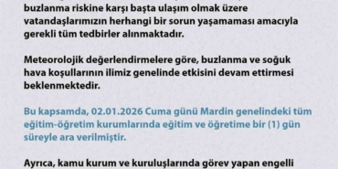 Mardin’de eğitime 1 gün ara verildi