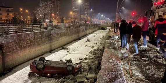 Otomobil kanala uçtu: 1 yaralı