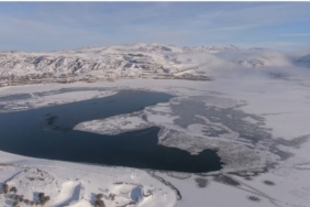 Sibirya soğuklarının hakim olduğu Van’da Sıhke Göleti’nin yüzeyi dondu